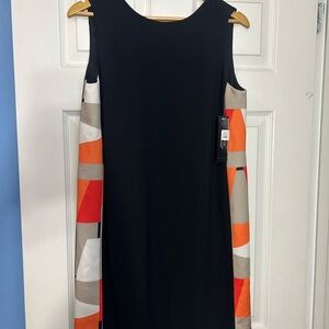 Tahari Black Dress with Colorful Long Sleeves